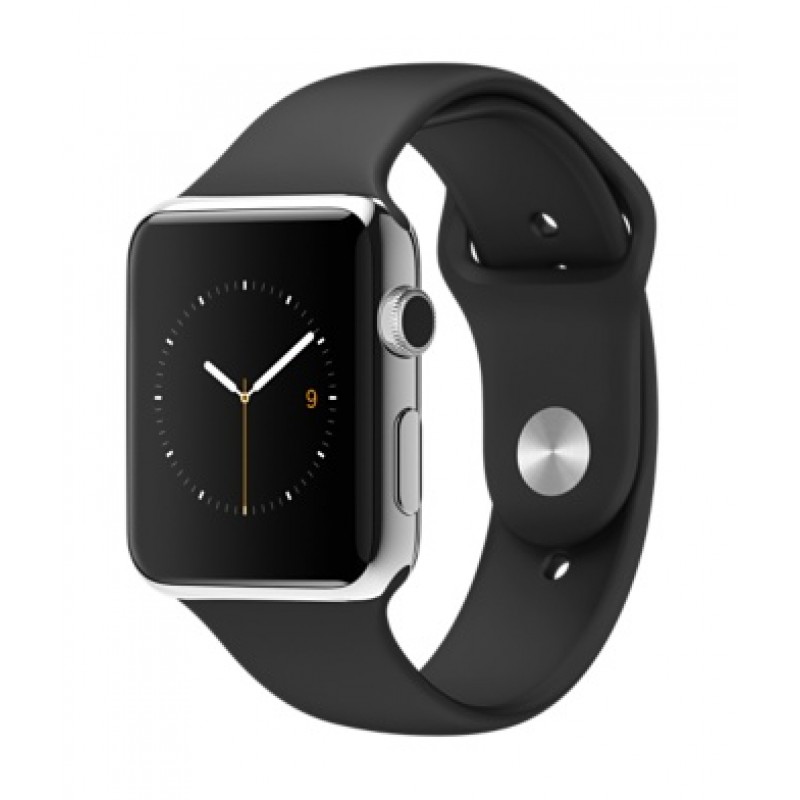Apple Watch 42мм Stainless Steel Черный спортивный ремешок